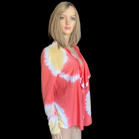 Lafayette 148 New York open front cardigan orange/white/yellow blouse size M - Picture 4 of 9